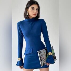 035. LONG SLEEVED MINI DRESS- Blue